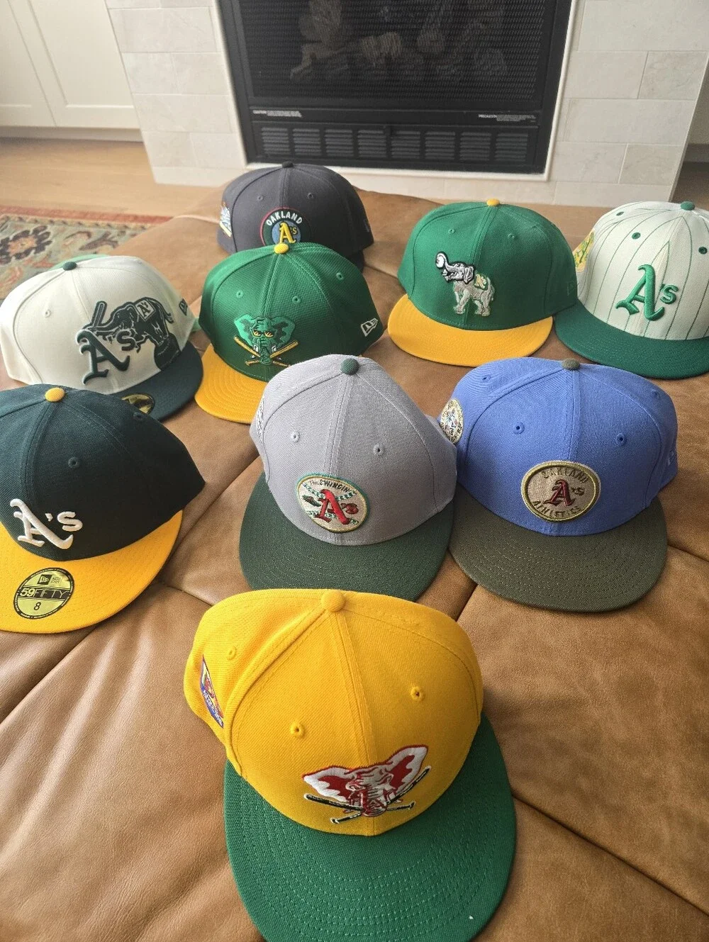 Lot of 9 Oakland Athltics As New Era 5950 MLB Baseball Hats Fitteds Size 8